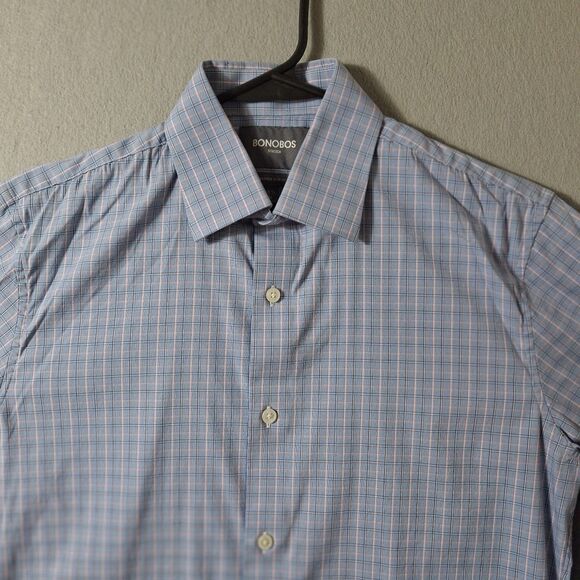 Bonobos Dress Shirt Mens 15.5 34 Blue Plaid Geometric Lot Of 2 Tailored Slim Fit - Picture 3 of 15